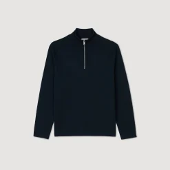 Pulls & Gilets*SANDRO Pull En Laine à Col Zippé Bleu Prusse