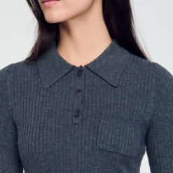 Pulls & Cardigans*SANDRO Pull En Maille à Côtes Gris Foncé