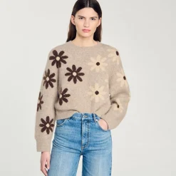 Pulls & Cardigans*SANDRO Pull En Maille à Fleurs Beige