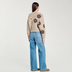 Pulls & Cardigans*SANDRO Pull En Maille à Fleurs Beige