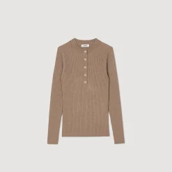Pulls & Cardigans*SANDRO Pull En Maille Côtelée Kaki
