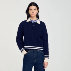Pulls & Cardigans*SANDRO Pull En Maille Torsadée Marine