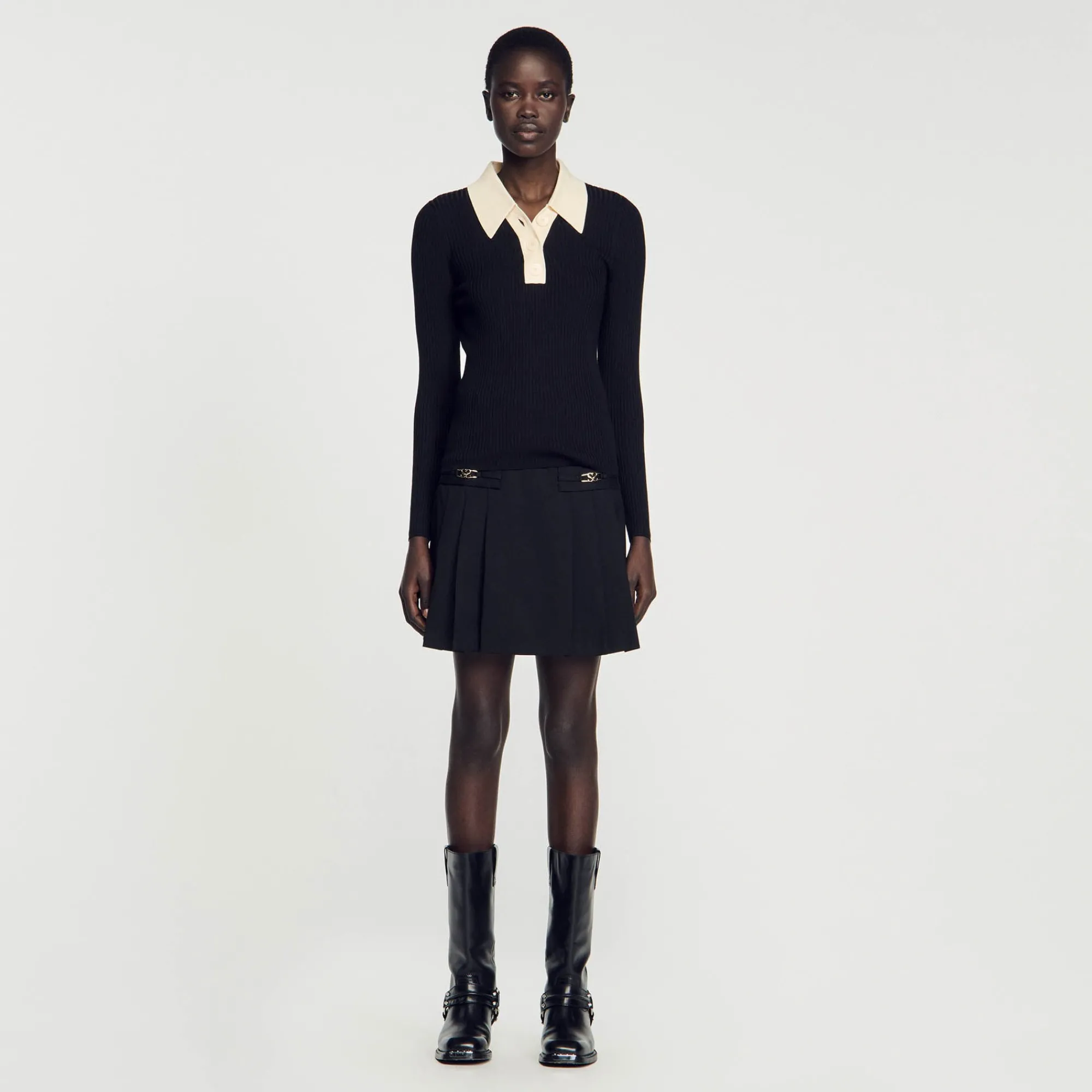 Pulls & Cardigans*SANDRO Pull Polo En Maille Noir
