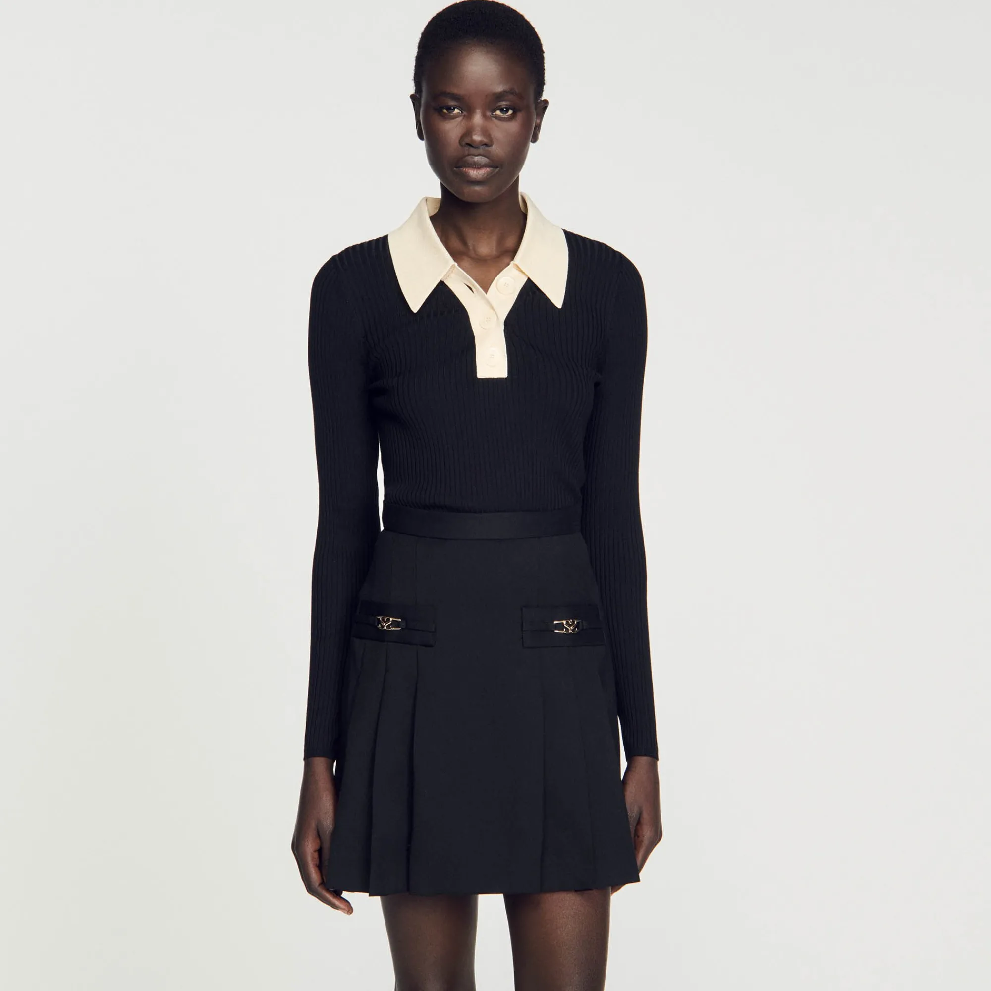 Pulls & Cardigans*SANDRO Pull Polo En Maille Noir