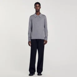 T-Shirts & Polos|Pulls & Gilets*SANDRO Pull Polo En Maille gris chiné
