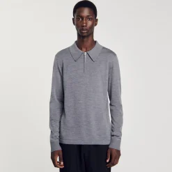T-Shirts & Polos|Pulls & Gilets*SANDRO Pull Polo En Maille gris chiné