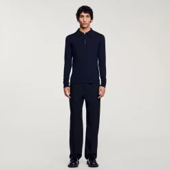 T-Shirts & Polos|Pulls & Gilets*SANDRO Pull Polo En Maille Marine