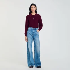 Pulls & Cardigans*SANDRO Pull Torsadé à Col Polo Bordeaux