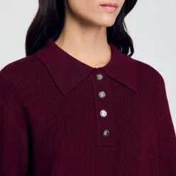 Pulls & Cardigans*SANDRO Pull Torsadé à Col Polo Bordeaux