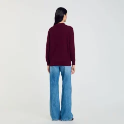 Pulls & Cardigans*SANDRO Pull Torsadé à Col Polo Bordeaux