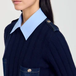 Pulls & Cardigans*SANDRO Pull Trompe L'œil Marine