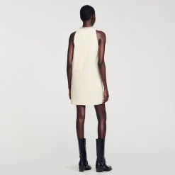 Robes*SANDRO Robe à Col Bijoux Ecru
