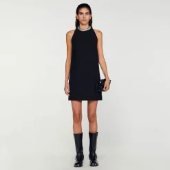 Robes*SANDRO Robe à Col Bijoux Noir