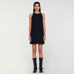 Robes*SANDRO Robe à Col Bijoux Noir