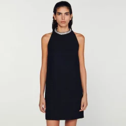 Robes*SANDRO Robe à Col Bijoux Noir