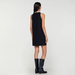 Robes*SANDRO Robe à Col Bijoux Noir