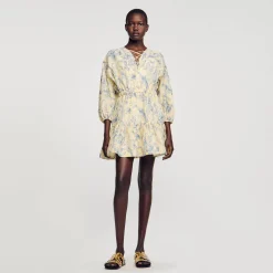 Robes*SANDRO Robe à Imprimé Fleuri Ecru / Bleu