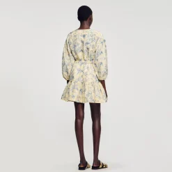 Robes*SANDRO Robe à Imprimé Fleuri Ecru / Bleu
