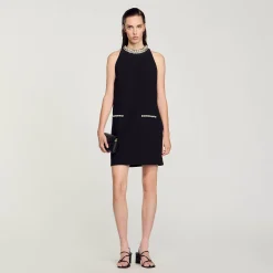 Robes*SANDRO Robe à Strass Noir