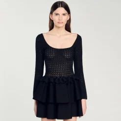 Robes*SANDRO Robe à Volants Noir
