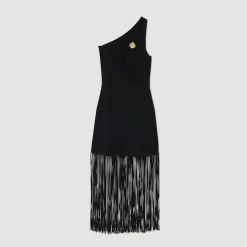 Robes*SANDRO Robe Asymétrique à Franges Noir