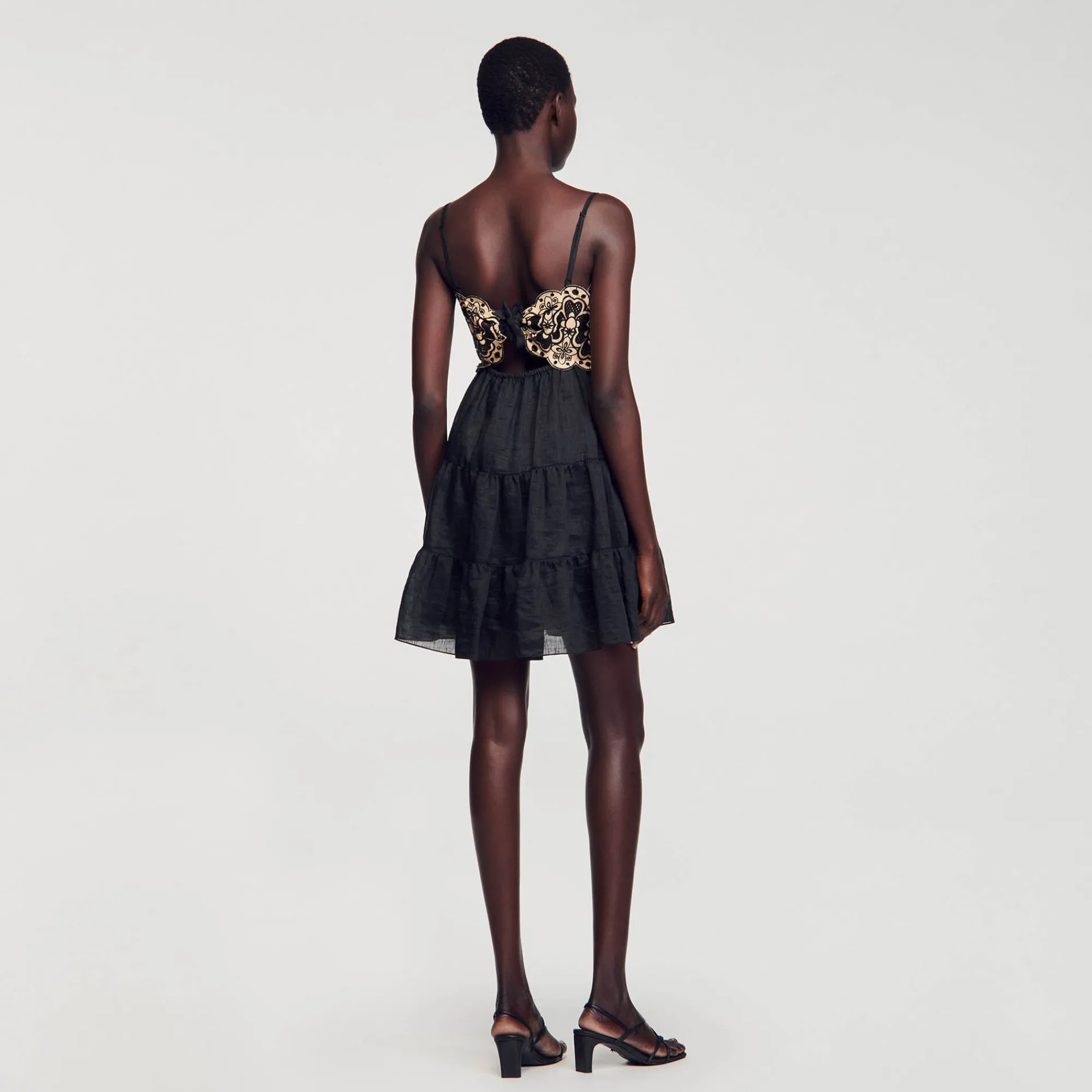 Robes*SANDRO Robe Bicolore Brodée Beige / Noir