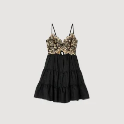 Robes*SANDRO Robe Bicolore Brodée Beige / Noir
