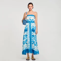 Robes*SANDRO Robe Bustier Bleu / Blanc