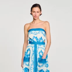 Robes*SANDRO Robe Bustier Bleu / Blanc