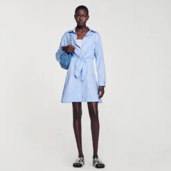 Robes*SANDRO Robe Chemise Nouée à Rayures Bleu / Blanc