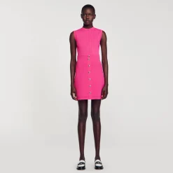 Robes*SANDRO Robe Courte à Boutons Fushia