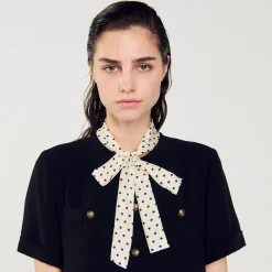 Robes*SANDRO Robe Courte à Cravate Pois Noir