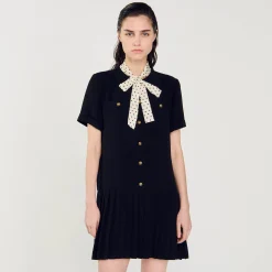 Robes*SANDRO Robe Courte à Cravate Pois Noir