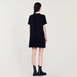 Robes*SANDRO Robe Courte à Cravate Pois Noir