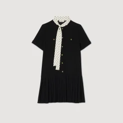 Robes*SANDRO Robe Courte à Cravate Pois Noir