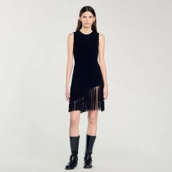 Robes*SANDRO Robe Courte à Franges Noir