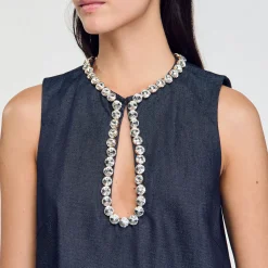 Robes*SANDRO Robe Courte à Strass Bleu brut