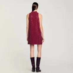 Robes*SANDRO Robe Courte à Studs Losanges Bordeaux