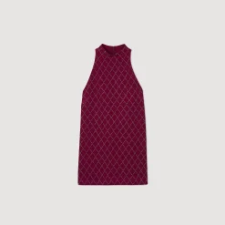 Robes*SANDRO Robe Courte à Studs Losanges Bordeaux