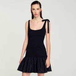 Robes*SANDRO Robe Courte Bimatières Noir