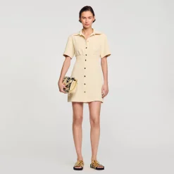 Robes*SANDRO Robe Courte Boutonnée Beige