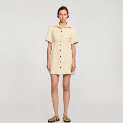 Robes*SANDRO Robe Courte Boutonnée Beige