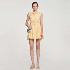 Robes*SANDRO Robe Courte Brodée Vanille / Beige