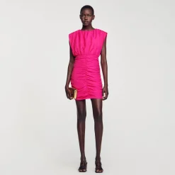 Robes*SANDRO Robe Courte Drapée Fushia