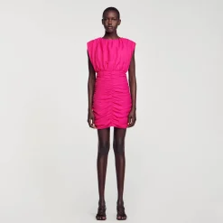 Robes*SANDRO Robe Courte Drapée Fushia