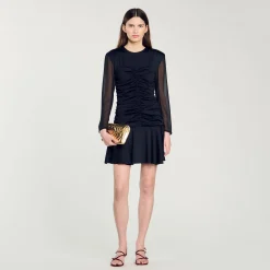 Robes*SANDRO Robe Courte Drapée Noir