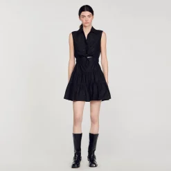 Robes*SANDRO Robe Courte Drapée Et Strassée Noir