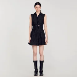 Robes*SANDRO Robe Courte Drapée Et Strassée Noir