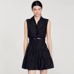 Robes*SANDRO Robe Courte Drapée Et Strassée Noir