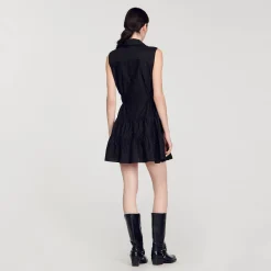 Robes*SANDRO Robe Courte Drapée Et Strassée Noir